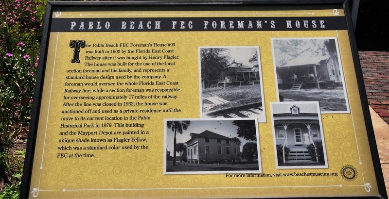 Pablo Beach FEC Foreman's House Marker image. Click for full size.
