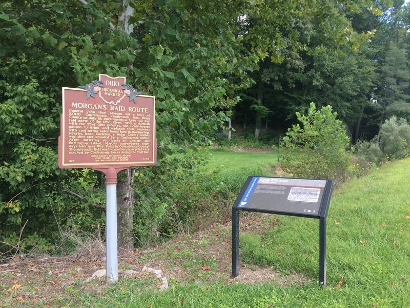 Rock Springs Marker next to Morgan's Raid Route marker. image. Click for full size.