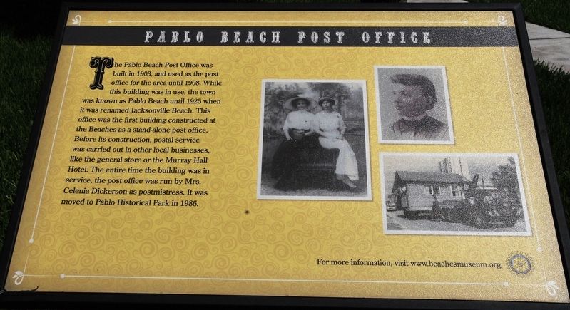 Pablo Beach Post Office Marker. Click for full size. Pablo Beach Post Office Marker image. Click for full size.