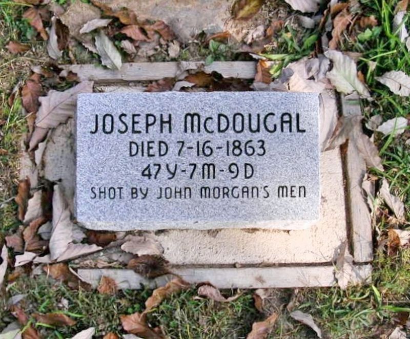 Newer Joseph McDougal grave marker in Jasper Methodist Cemetery. image. Click for full size.