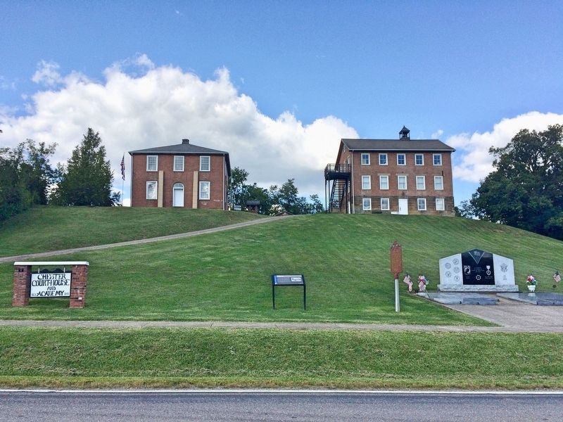 Top of the hill: Chester Academy on left and old Meigs County Courthouse on right. image. Click for full size.