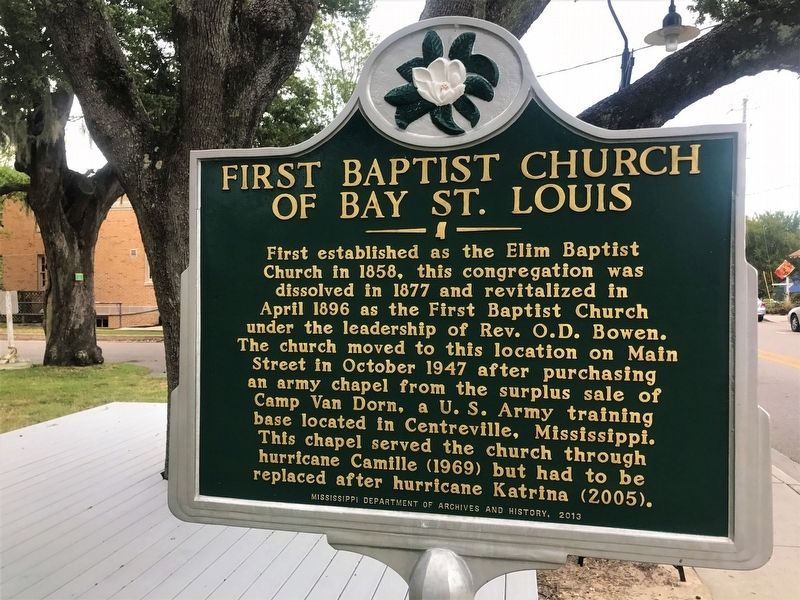 First Baptist Church of Bay St. Louis Marker. Click for full size. First Baptist Church of Bay St. Louis Marker image. Click for full size.