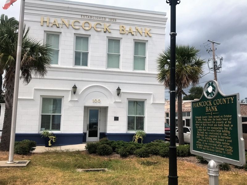 Hancock County Bank and Marker image. Click for full size.