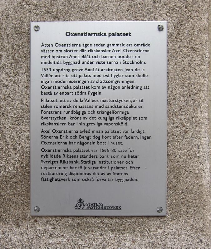 Oxenstiernska Palatset / Oxenstierna Palace Marker. Click for full size. Oxenstiernska Palatset / Oxenstierna Palace Marker image. Click for full size.