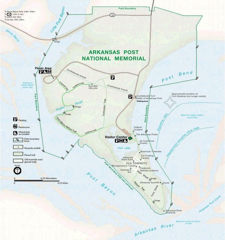 National Park Service map showing Fort Hindman's previous location. image. Click for full size.