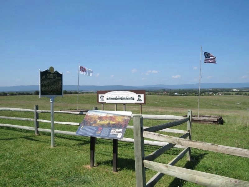 Vermont at Cedar Creek Marker and The Battle of Cedar Creek Marker. Click for full size. Vermont at Cedar Creek Marker and The Battle of Cedar Creek Marker image. Click for full size.