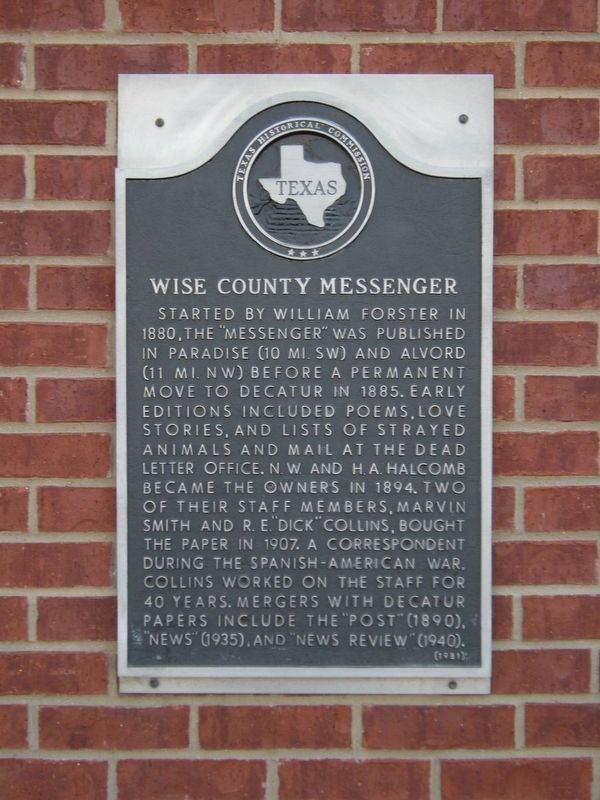 Wise County Messenger Marker image. Click for full size.