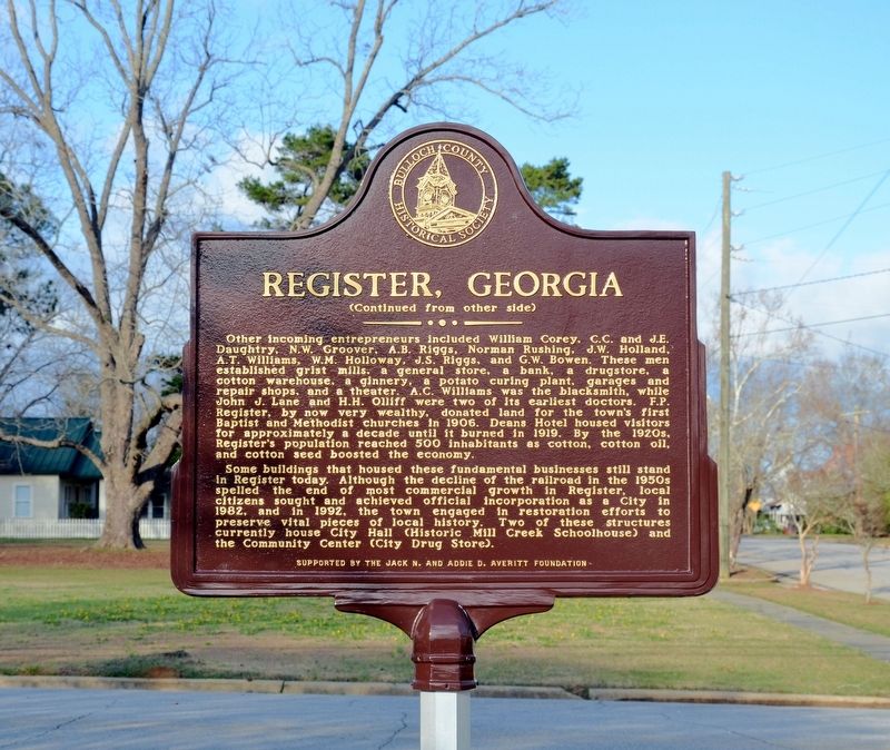 Register, Georgia Marker (Side 2) image. Click for full size.