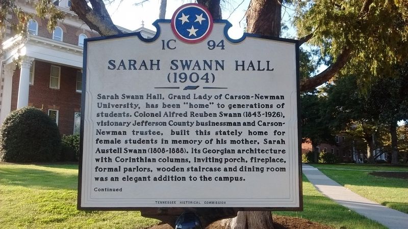 Sarah Swann Hall Marker (Side 1). Click for full size. Sarah Swann Hall Marker (Side 1) image. Click for full size.