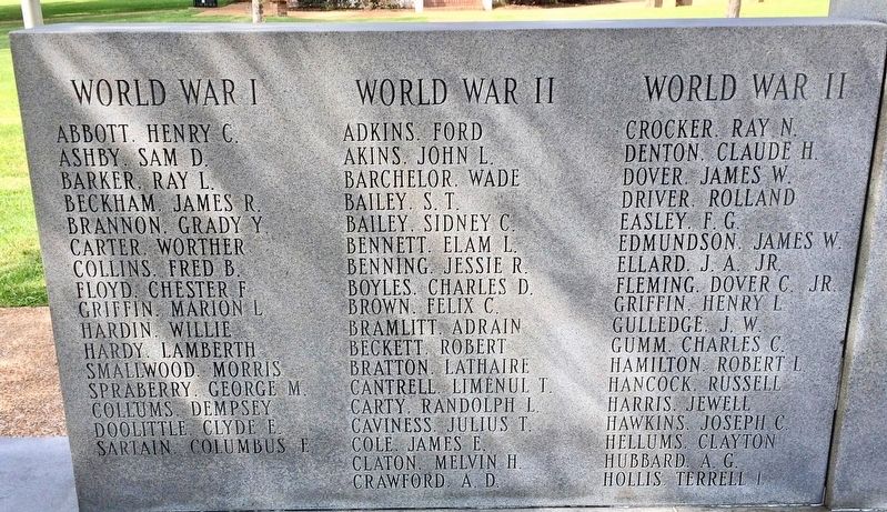 Calhoun County War Memorial (left side - WWI & WWII) image. Click for full size.