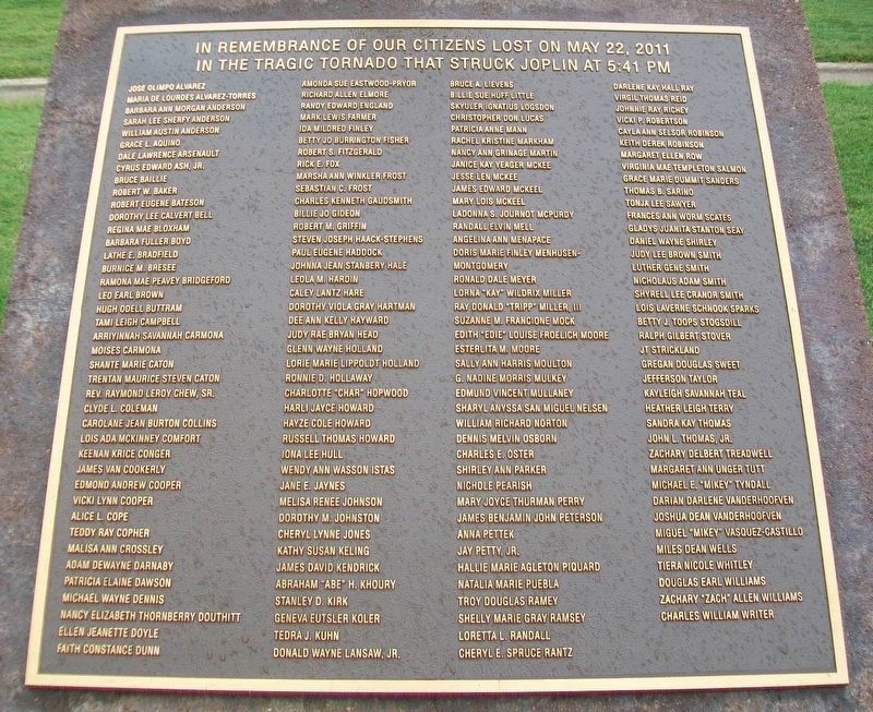 Joplin Citizens Lost in May 22, 2011 Tornado Marker image. Click for full size.