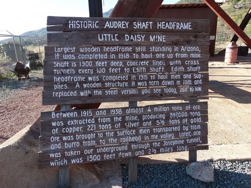 Historic Audrey Shaft Headframe Marker. Click for full size. Historic Audrey Shaft Headframe Marker image. Click for full size.