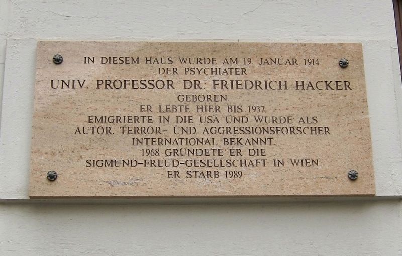 Professor Friedrich Hacker Marker. Click for full size. Professor Friedrich Hacker Marker image. Click for full size.