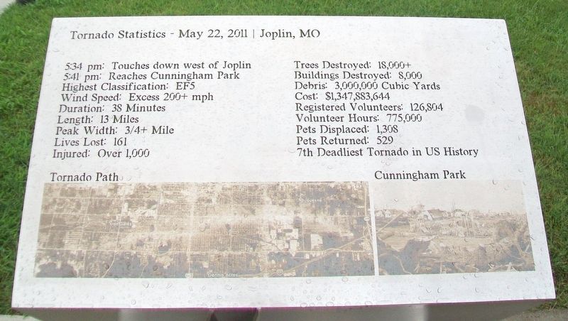Tornado Statistics - May 22, 2011 - Joplin, MO Marker. Click for full size. Tornado Statistics - May 22, 2011 - Joplin, MO Marker image. Click for full size.