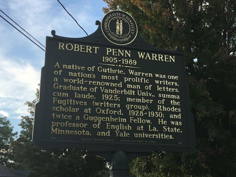 Robert Penn Warren Marker. Click for full size. Robert Penn Warren Marker image. Click for full size.