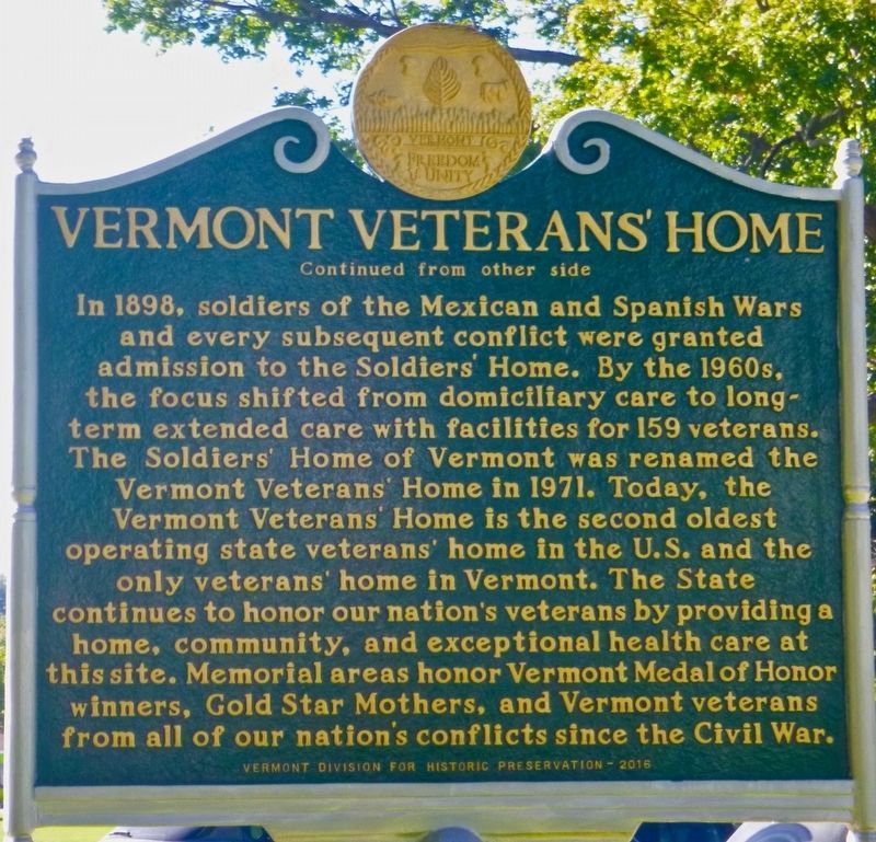 Vermont Veterans' Home Marker Side 2 image. Click for full size.