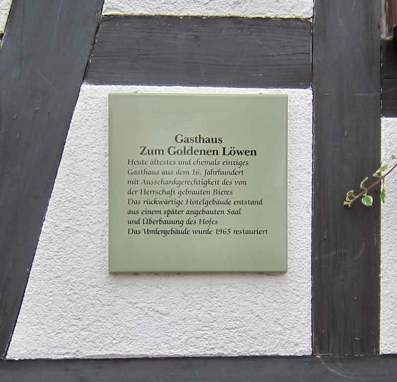 Gasthaus zum Goldenen Löwen / The Inn at the Golden Lion Marker. Click for full size. Gasthaus zum Goldenen Löwen / The Inn at the Golden Lion Marker image. Click for full size.