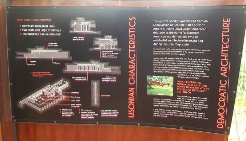 Democratic Architecture / Usonian Characteristics Marker. Click for full size. Democratic Architecture / Usonian Characteristics Marker image. Click for full size.