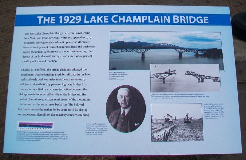 The 1929 Lake Champlain Bridge Marker image. Click for full size.