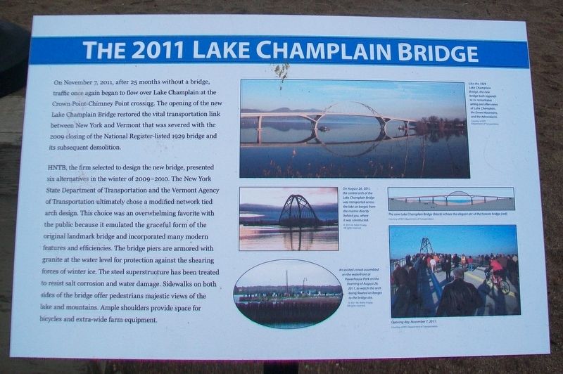 The 2011 Lake Champlain Bridge Marker. Click for full size. The 2011 Lake Champlain Bridge Marker image. Click for full size.