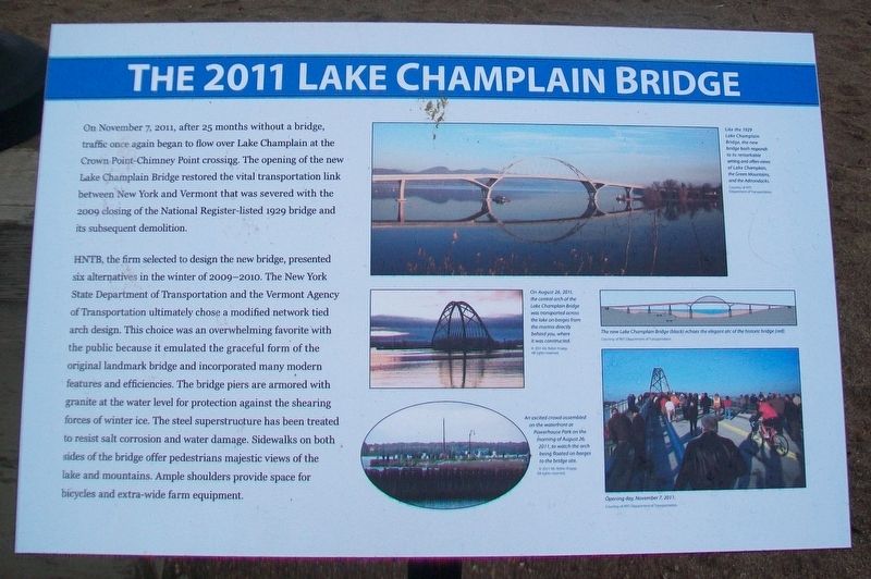 The 2011 Lake Champlain Bridge Marker image. Click for full size.