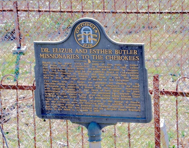 Dr. Elizur and Esther Butler, Missionaries to the Cherokees Marker image. Click for full size.