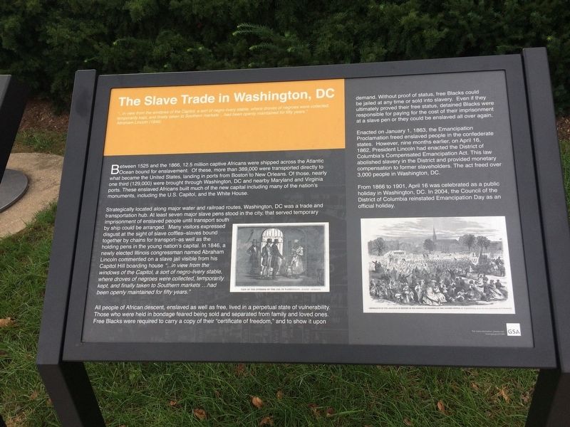 The Slave Trade in Washington, DC Marker image. Click for full size.