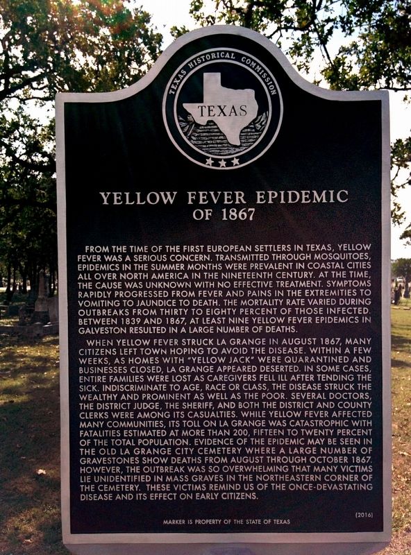 Yellow Fever Epidemic of 1867 Marker image. Click for full size.