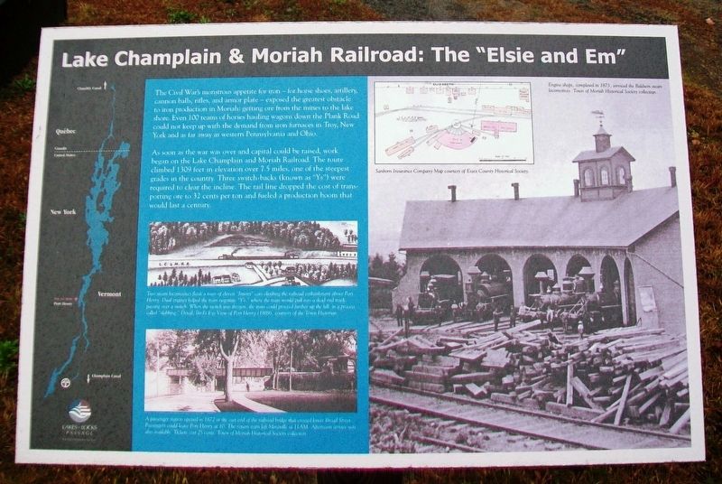 Lake Champlain & Moriah Railroad: The "Elsie and Em" Marker. Click for full size. Lake Champlain & Moriah Railroad: The "Elsie and Em" Marker image. Click for full size.