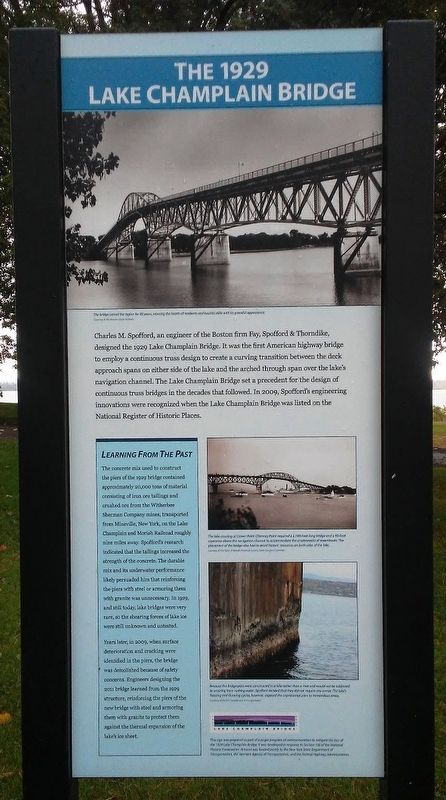The 1929 Lake Champlain Bridge Marker image. Click for full size.