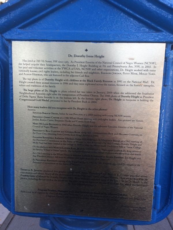 Back of Dr. Dorothy Height Marker. Click for full size. Back of Dr. Dorothy Height Marker image. Click for full size.