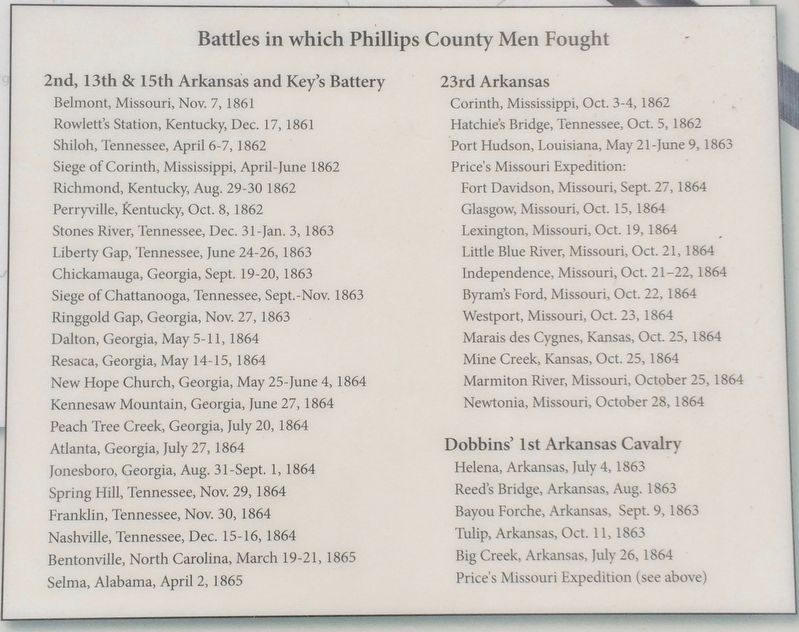 List of Battles in which Phillips County Men Fought. image. Click for full size.
