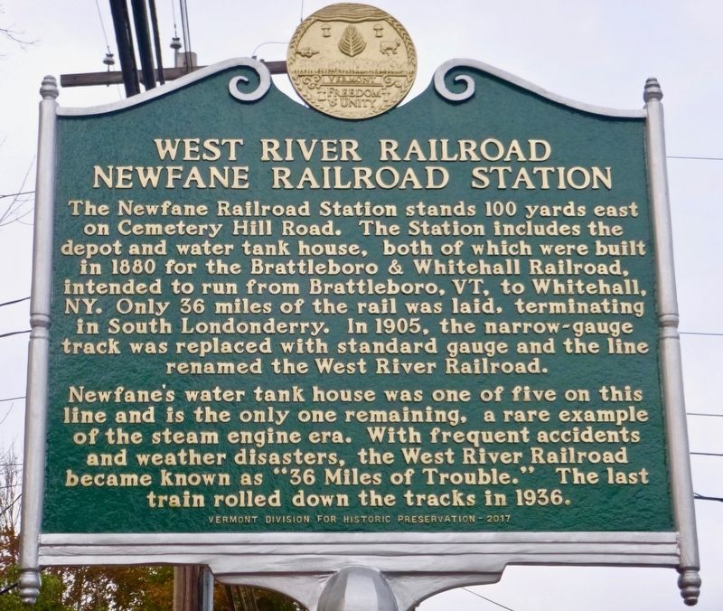 West River Railroad Newfane Railroad Station Marker image. Click for full size.
