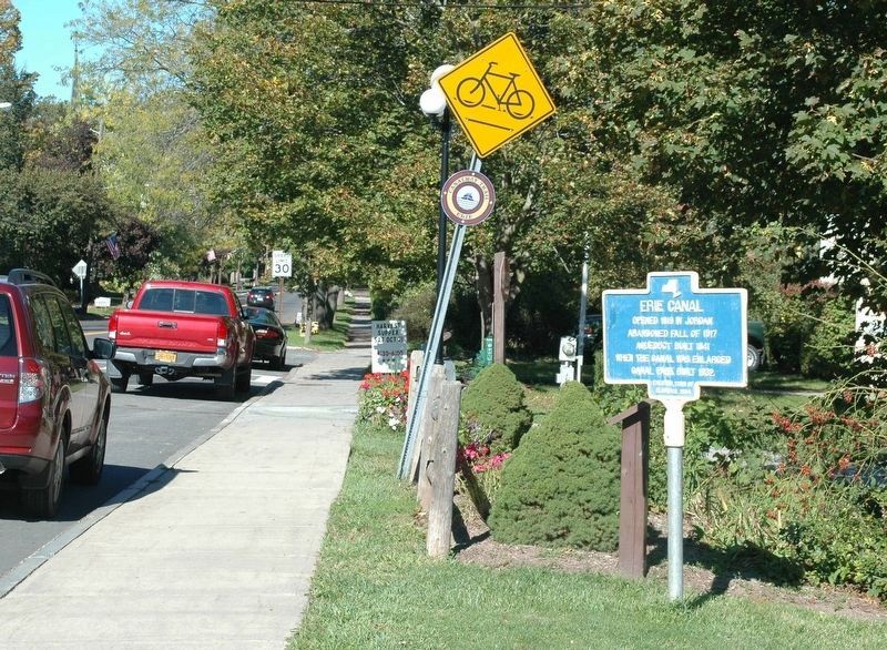 Erie Canal marker on the east side of North Main Street in Jordan image. Click for full size.