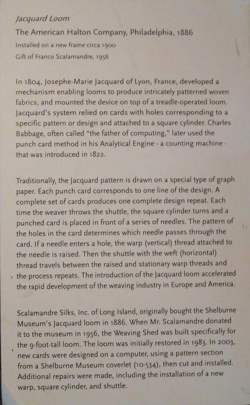 Weaving Shop Jacquard Loom Marker image. Click for full size.