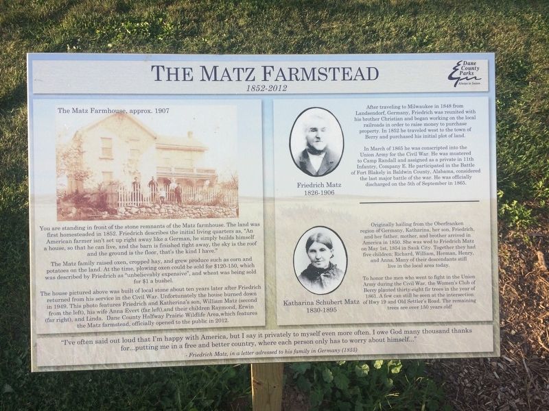The Matz Farmstead Marker image. Click for full size.