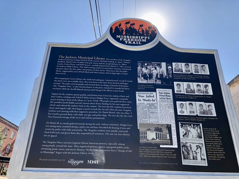 Jackson Municipal Library Sit-In Marker (rear) image. Click for full size.