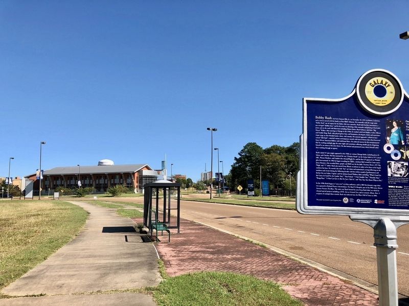 View from marker with former site of radio station WOKJ on left. image. Click for full size.
