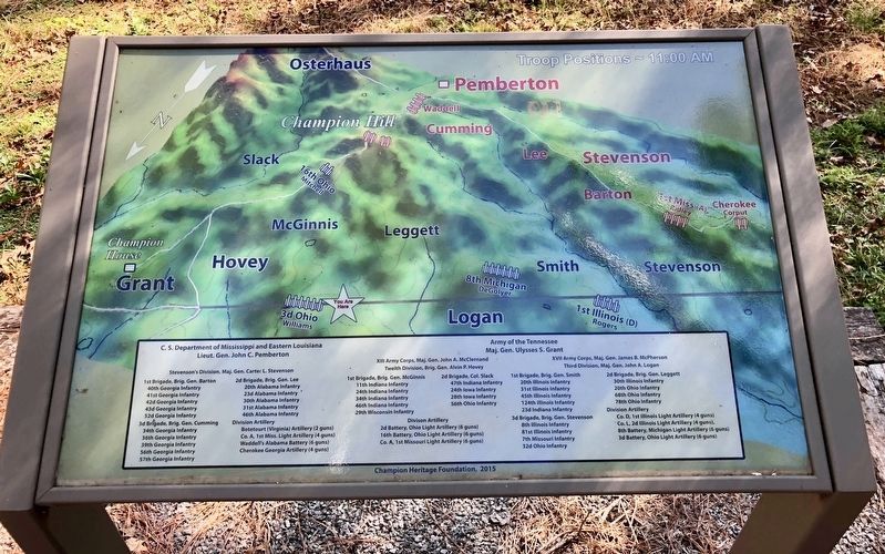 Map showing Union & Confederate troop placements at Champion Hill battlefield. image. Click for full size.