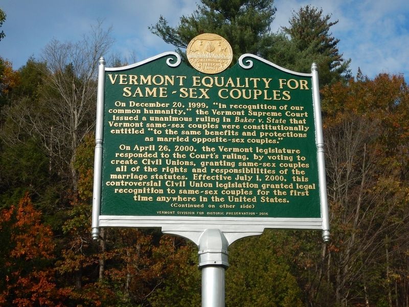 Vermont Equality For Same-Sex Couples Marker image. Click for full size.