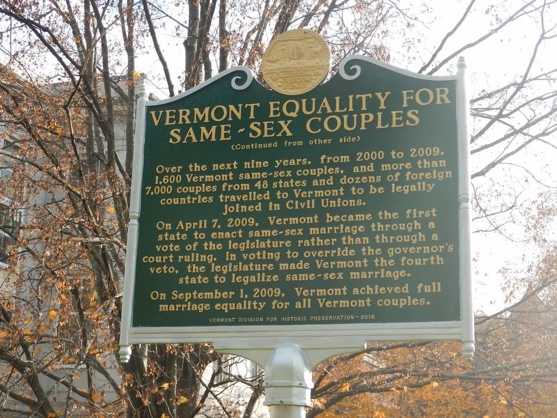 Vermont Equality For Same-Sex Couples Marker image. Click for full size.