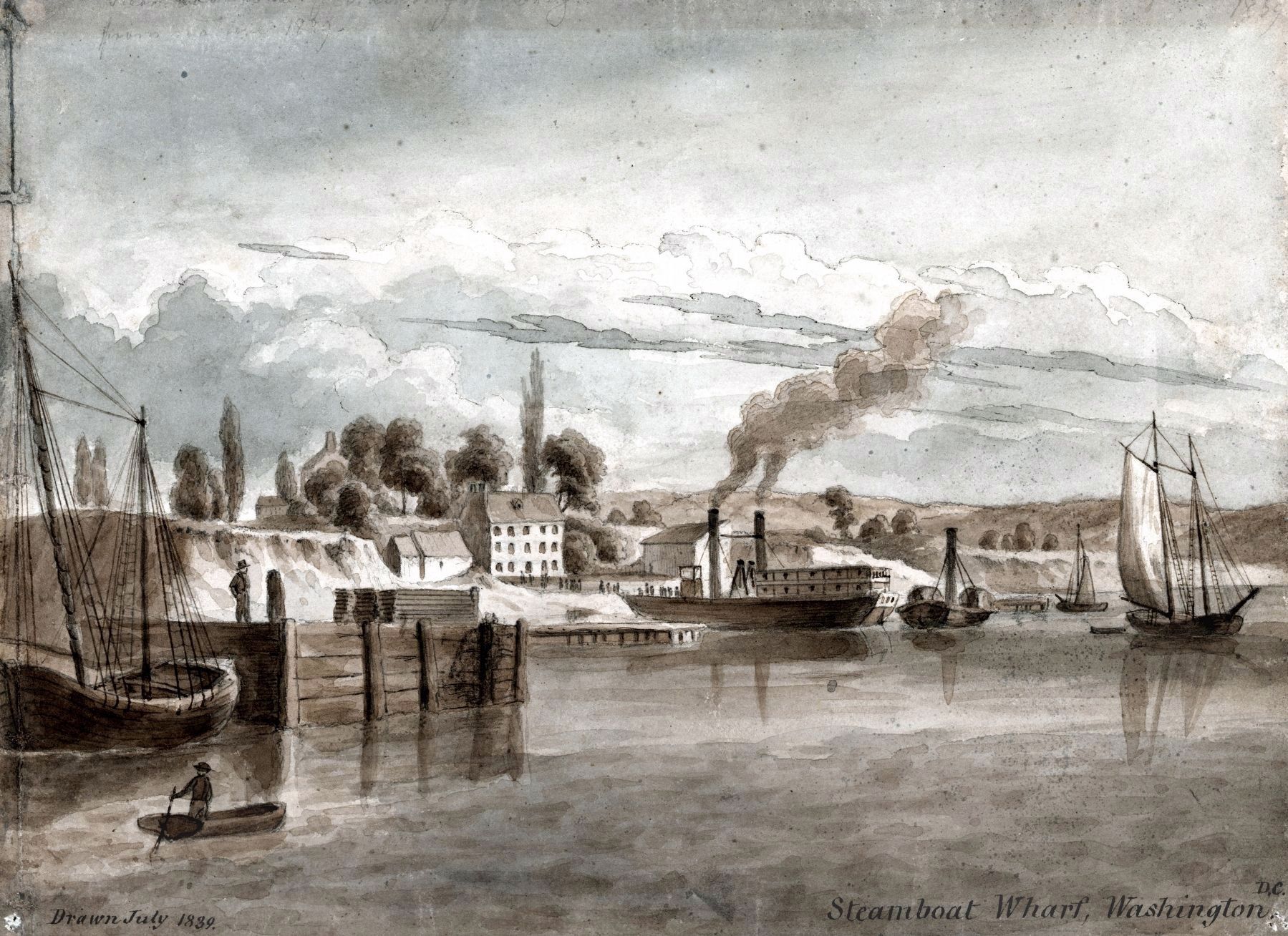 Steamboat Wharf, Washington, D.C.<br>Drawn July 1839 image. Click for full size.
