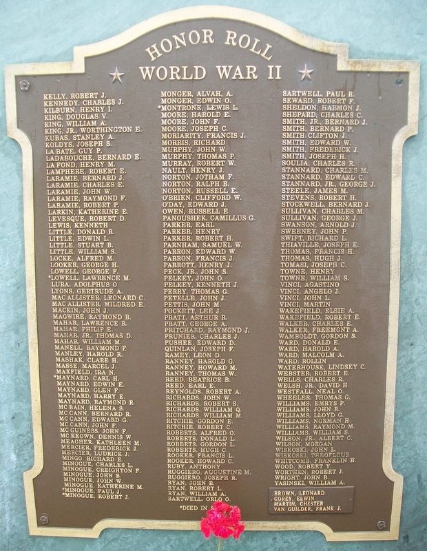 Veterans Memorial Park WWII Honor Roll image. Click for full size.