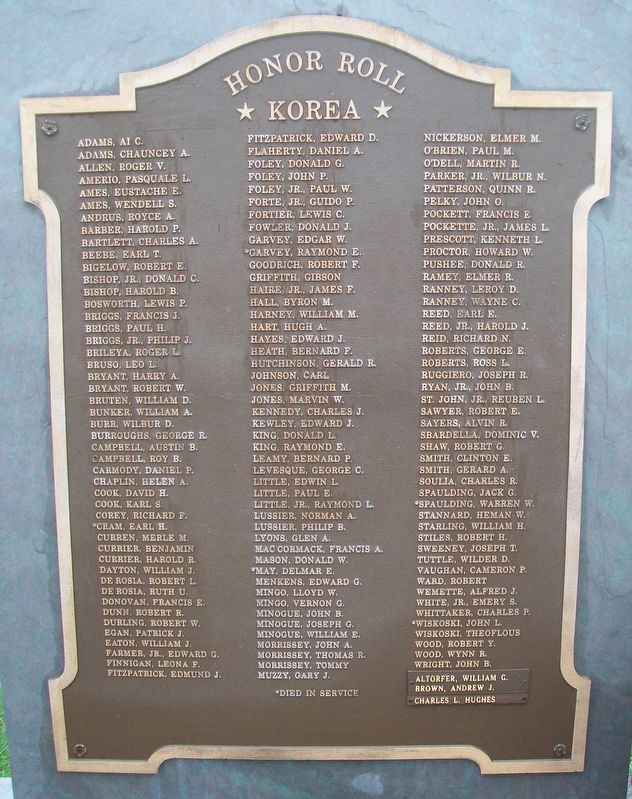 Veterans Memorial Park Korea Honor Roll image. Click for full size.
