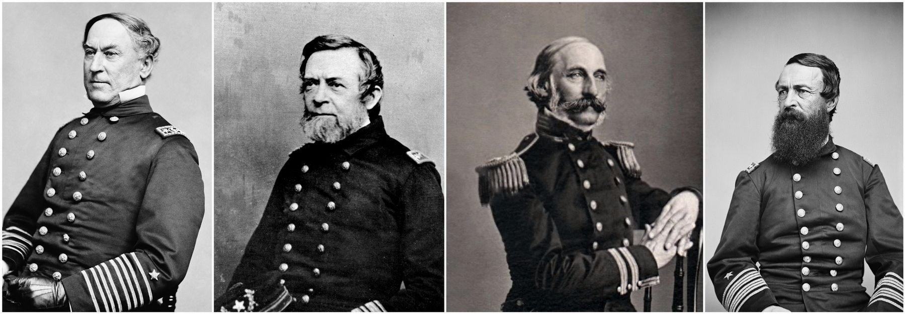 Admirals (left to right): David G. Farragut, Andrew H. Foote, Charles H. Davis & David D. Porter. image. Click for full size.