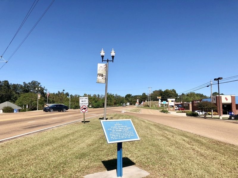 U.S. Battery K, Marker looking north on Halls Ferry Road.. Click for full size. U.S. Battery K, Marker looking north on Halls Ferry Road. image. Click for full size.