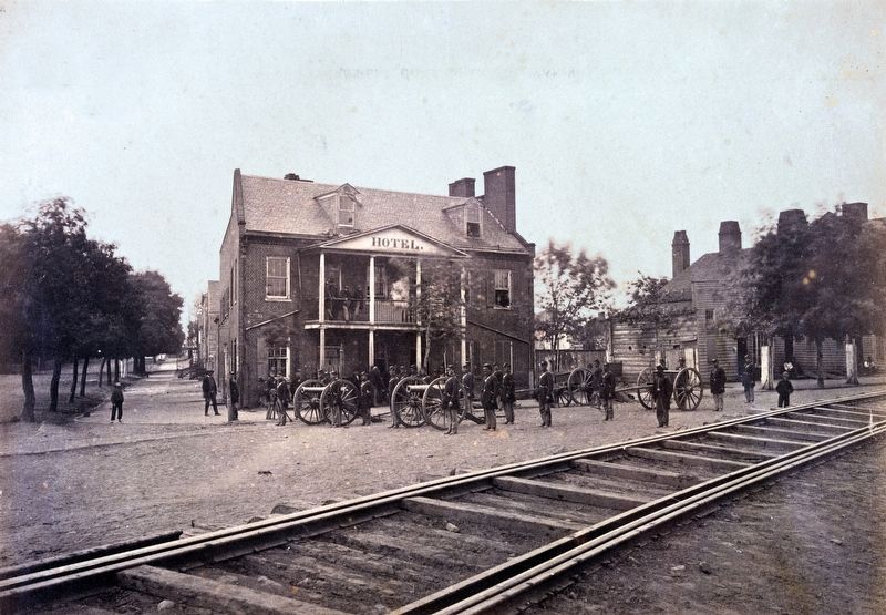 Union Troops in front of the Hotel at the Long Bridge image. Click for full size.