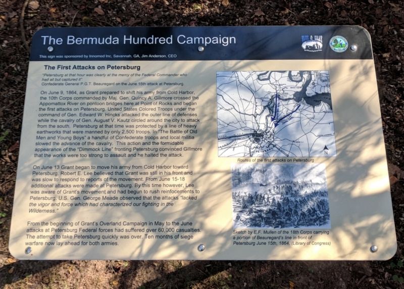 The First Attacks on Petersburg Marker image. Click for full size.