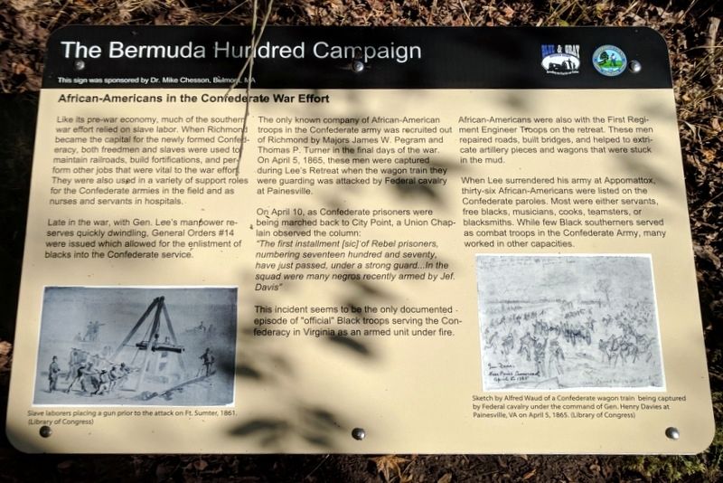 African-Americans in the Confederate War Effort Marker. Click for full size. African-Americans in the Confederate War Effort Marker image. Click for full size.