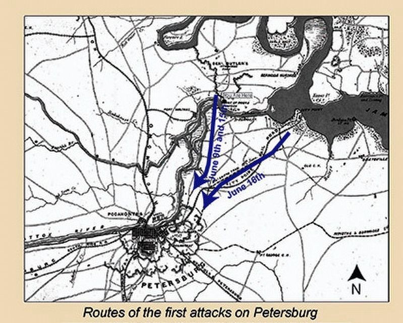 Routes of the first attacks on Petersburg image. Click for full size.